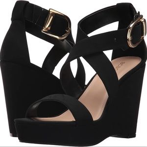 Black wedge sandals! New in box